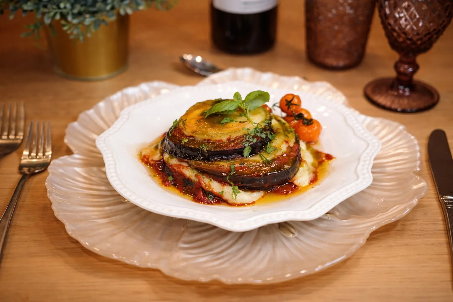 Parmigiana de berenjena emplatada